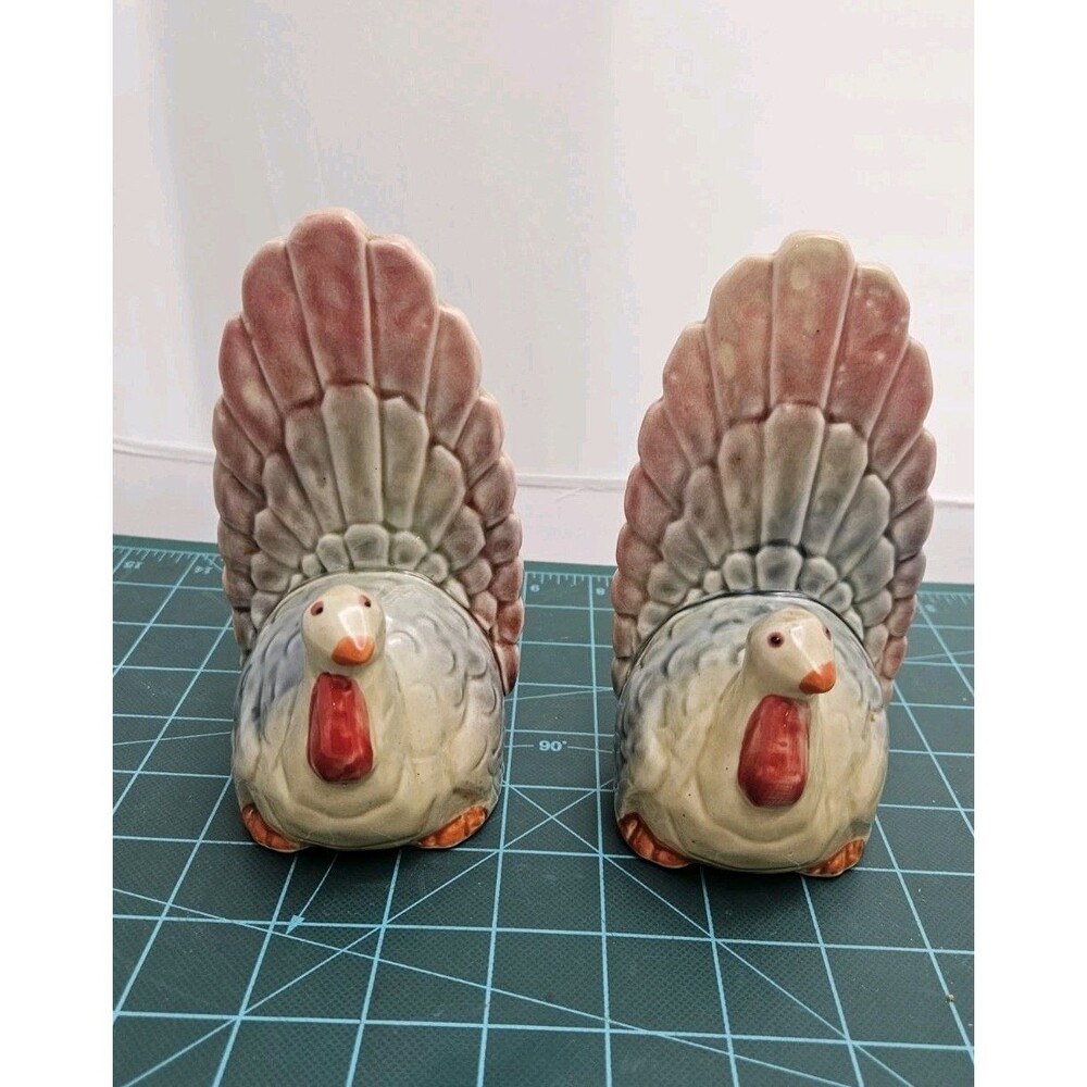 Vintage Turkey Pottery ceramic 7" Fall Decor Thanksgiving Set Of 2 Hand Painted